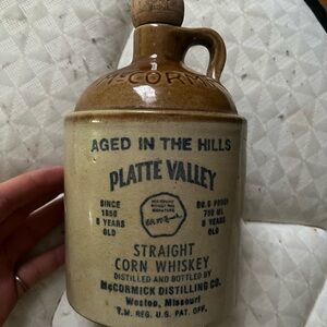 McCormick Platte Valley Tan and Brown Stoneware Whiskey Jug